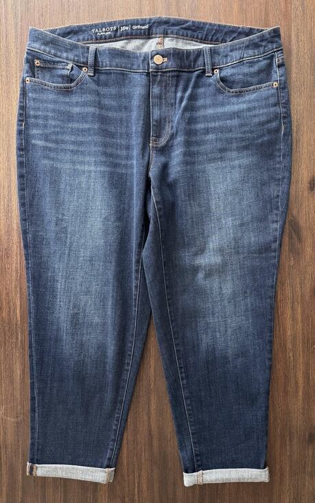 Talbots Denim - Talbots Flawless Girlfriend Jeans Womens 16W Blue High Rise Cuffed Crop Stretch